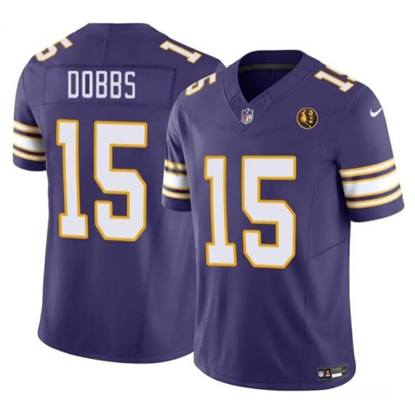 Minnesota Vikings #15 Josh Dobbs Purple 2023 F.U.S.E. Throwback With John Madden Patch Vapor Limited Stitched Jersey