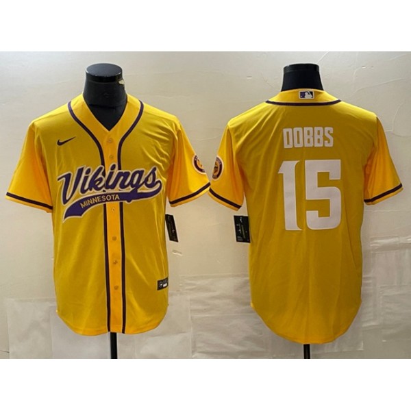 Minnesota Vikings #15 Josh Dobbs Yellow Cool Base Stitched Jersey