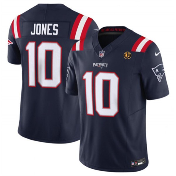 New England Patriots #10 Mac Jones Navy 2023 F.U.S.E. With John Madden Patch Vapor Limited Stitched Jersey