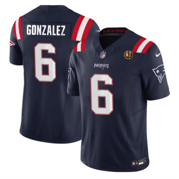 New England Patriots #6 Christian Gonzalez Navy 2023 F.U.S.E. With John Madden Patch Vapor Limited Stitched Jersey