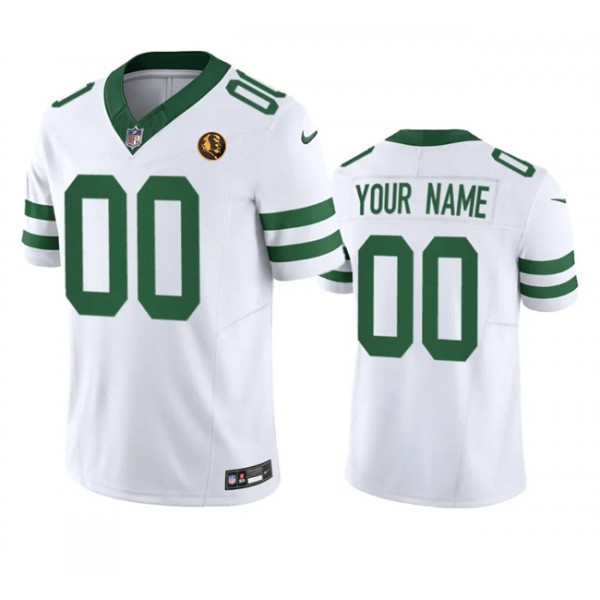 New York Jets Custom White 2023 F.U.S.E. Throwback With John Madden Patch Vapor Limited Stitched Jersey