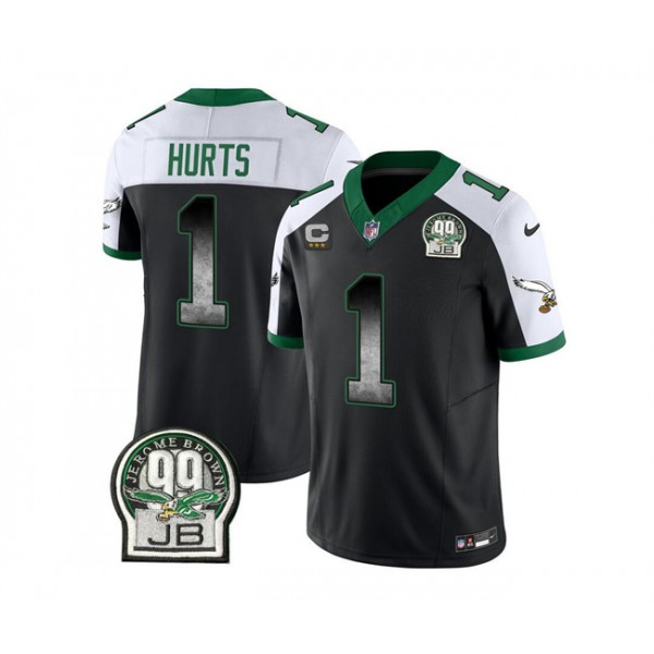 Philadelphia Eagles #1 Jalen Hurts Black White 2023 F.U.S.E. With 3-Star C Patch Throwback Vapor Untouchable Limited Stitched Jersey