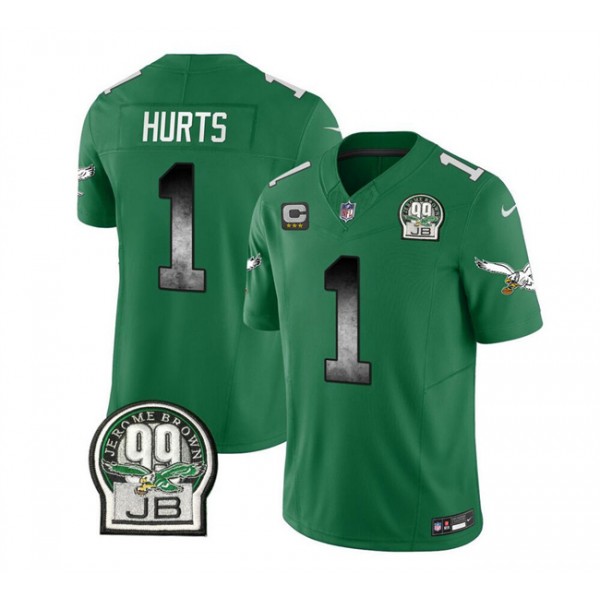Philadelphia Eagles #1 Jalen Hurts Green 2023 F.U.S.E. With 3-Star C Patch Throwback Vapor Untouchable Limited Stitched Jersey