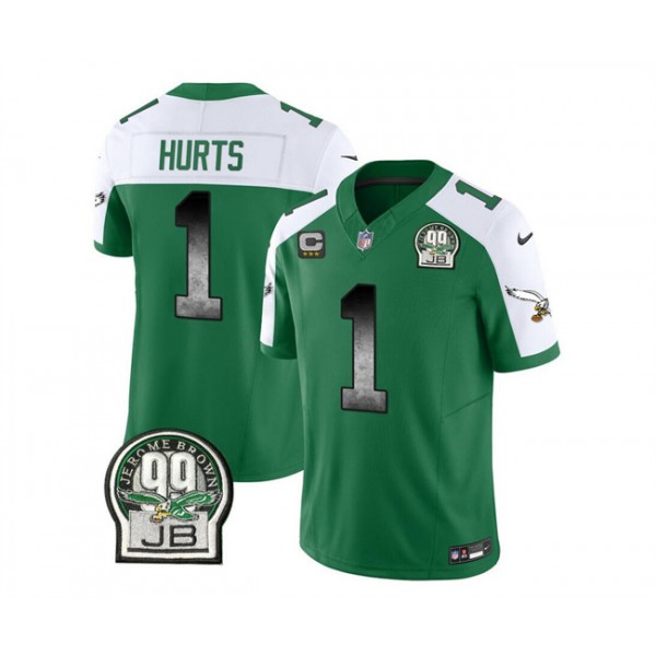 Philadelphia Eagles #1 Jalen Hurts Green White 2023 F.U.S.E. With 3-Star C Patch Throwback Vapor Untouchable Limited Stitched Jersey