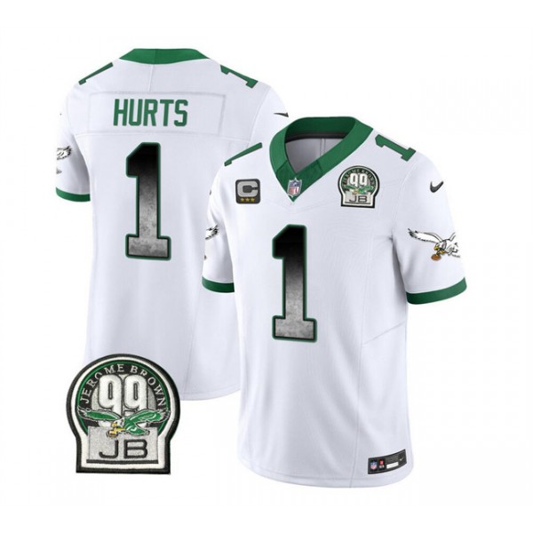Philadelphia Eagles #1 Jalen Hurts White 2023 F.U.S.E. With 3-Star C Patch Throwback Vapor Untouchable Limited Stitched Jersey