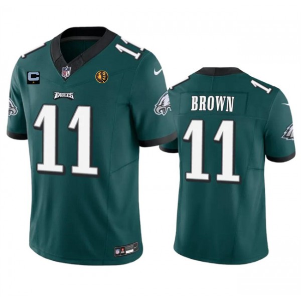 Philadelphia Eagles #11 A. J. Brown Green 2023 F.U.S.E. With 1-Star C Patch And John Madden Patch Vapor Limited Stitched Jersey