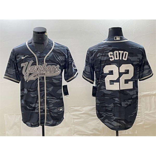New York Yankees #22 Juan Soto Gray Camo Cool Base Stitched Jersey