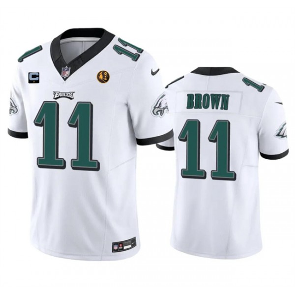 Philadelphia Eagles #11 A. J. Brown White 2023 F.U.S.E. With 1-Star C Patch And John Madden Patch Vapor Limited Stitched Jersey