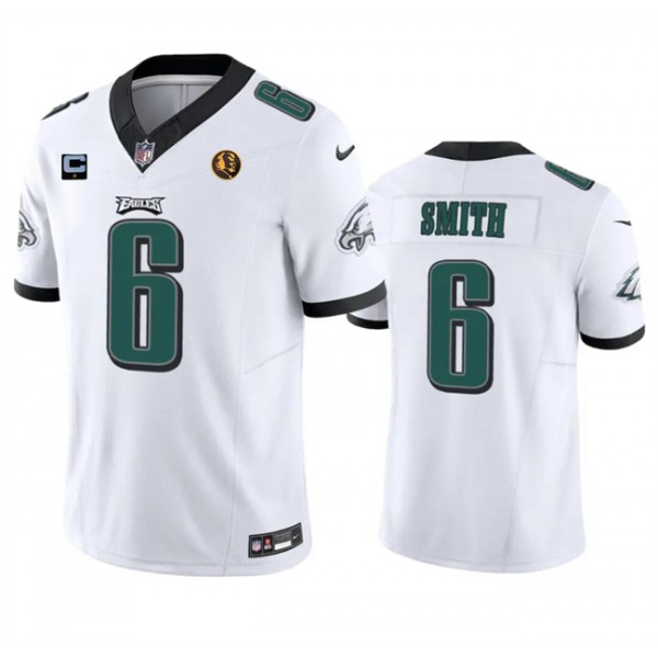 Philadelphia Eagles #6 DeVonta Smith White 2023 F.U.S.E. With 1-Star C Patch And John Madden Patch Vapor Limited Stitched Jersey