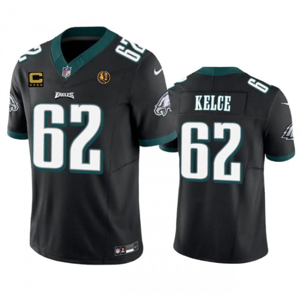 Philadelphia Eagles #62 Jason Kelce Black 2023 F.U.S.E. With 4-Star C Patch And John Madden Patch Vapor Limited Stitched Jersey