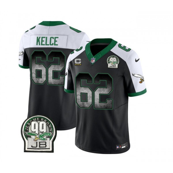 Philadelphia Eagles #62 Jason Kelce Black White 2023 F.U.S.E. With 4-Star C Patch Throwback Vapor Untouchable Limited Stitched Jersey