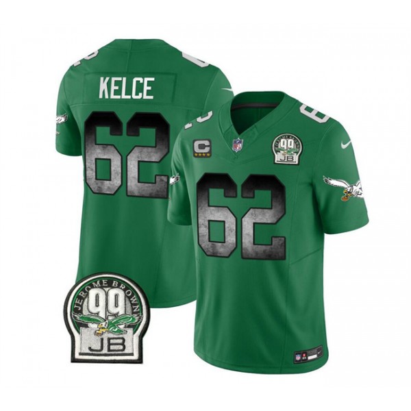 Philadelphia Eagles #62 Jason Kelce Green 2023 F.U.S.E. With 4-Star C Patch Throwback Vapor Untouchable Limited Stitched Jersey