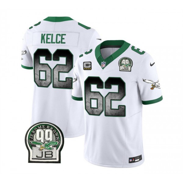 Philadelphia Eagles #62 Jason Kelce White 2023 F.U.S.E. With 4-Star C Patch Throwback Vapor Untouchable Limited Stitched Jersey