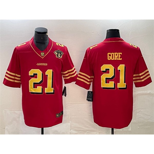 San Francisco 49ers #21 Frank Gore Red Gold With 75th Patch Vapor Untouchable Limited Stitched Jersey