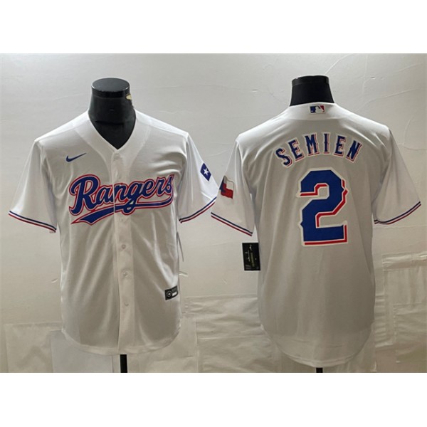 Texas Rangers #2 Marcus Semien White With Patch Cool Base Stitched Jersey