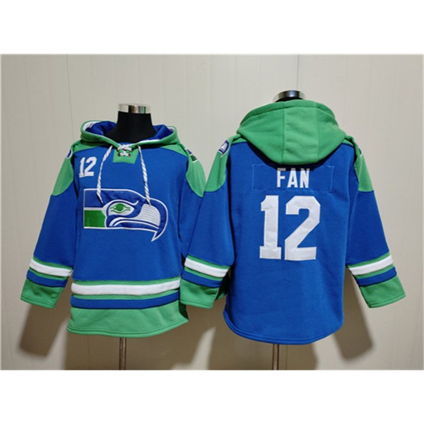 Seattle Seahawks #12 Fan Royal Ageless Must-Have Lace-Up Pullover Hoodie