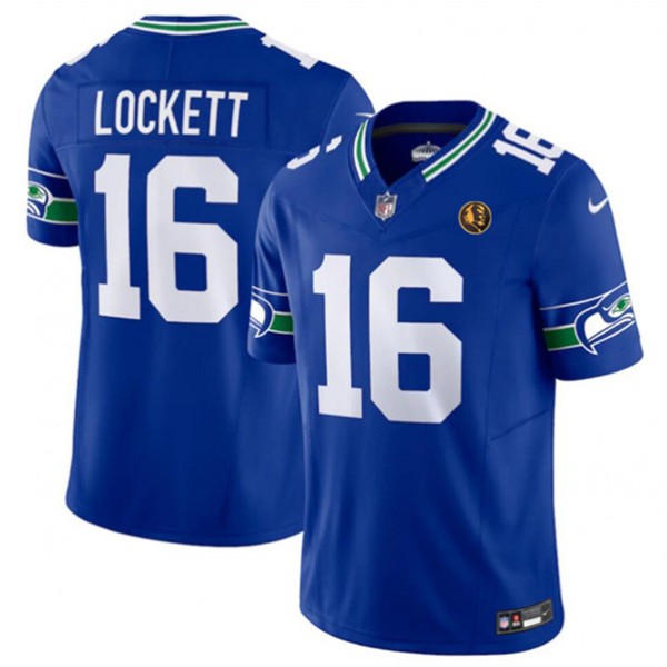 Seattle Seahawks #16 Tyler Lockett Royal 2023 F.U.S.E. Throwback With John Madden Patch Vapor Limited Stitched Jersey