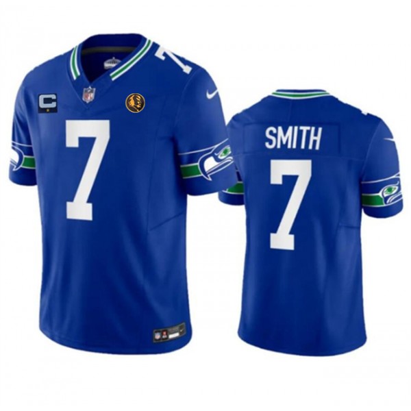 Seattle Seahawks #7 Geno Smith Blue 2023 F.U.S.E. Throwback With 1-Star C Patch And John Madden Patch Vapor Limited Stitched Jersey