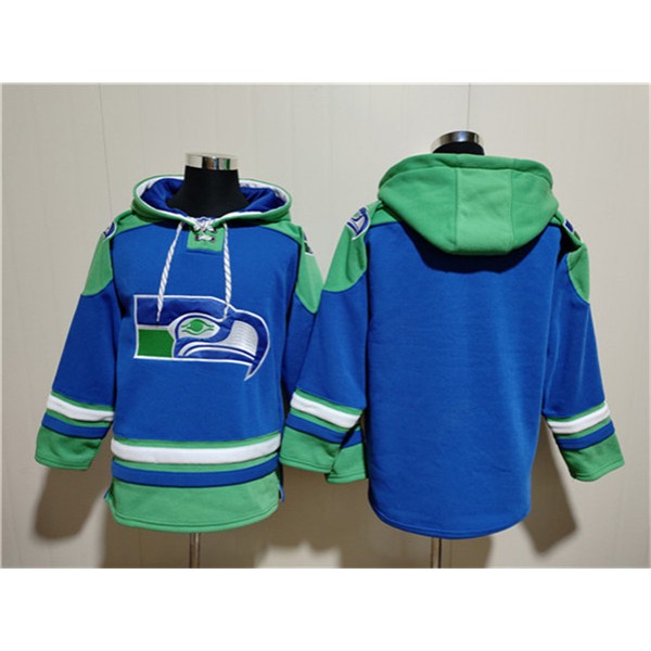 Seattle Seahawks Blank Royal Ageless Must-Have Lace-Up Pullover Hoodie