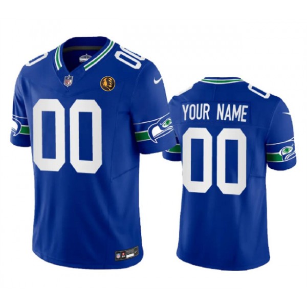 Seattle Seahawks Custom Royal 2023 F.U.S.E. Throwback With John Madden Patch Vapor Limited Stitched Jersey