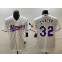 Texas Rangers #32 Evan Carter White With Patch Cool Base Stitched Jersey