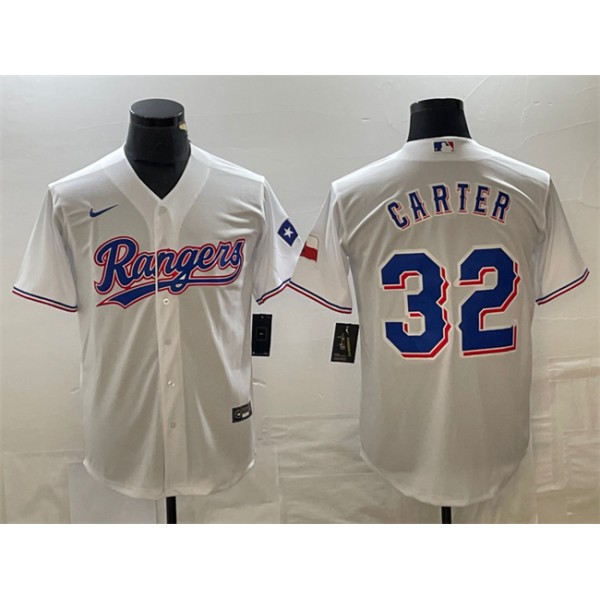 Texas Rangers #32 Evan Carter White With Patch Cool Base Stitched Jersey