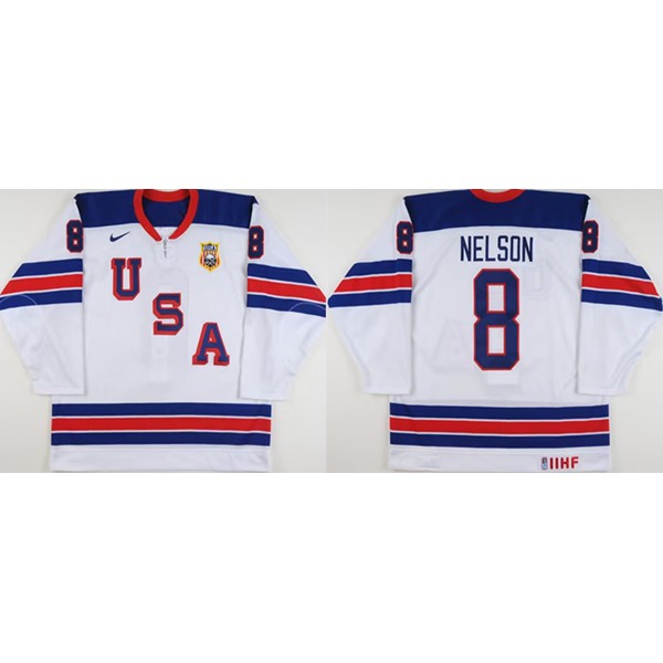 USA #8 Brock Nelson White World Junior Championships Stitched Jersey