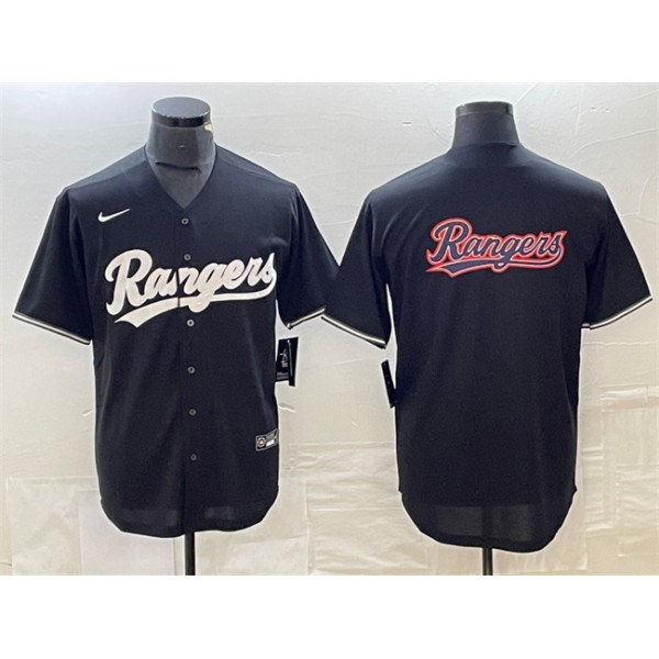 Texas Rangers Black Team Big Logo Cool Base Stitched Jersey