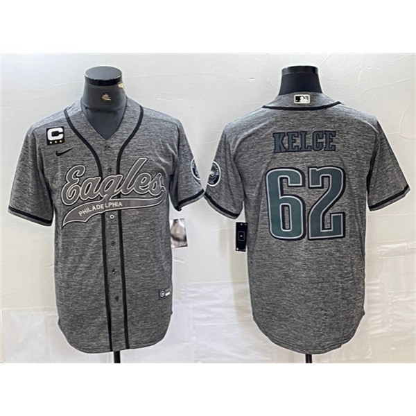 Philadelphia Eagles #62 Jason Kelce Gray With 3-Star C Patch Cool Base Stitched Jersey