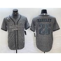 Philadelphia Eagles #26 Saquon Barkley Gray With 3-Star C Patch Cool Base Stitched Jersey
