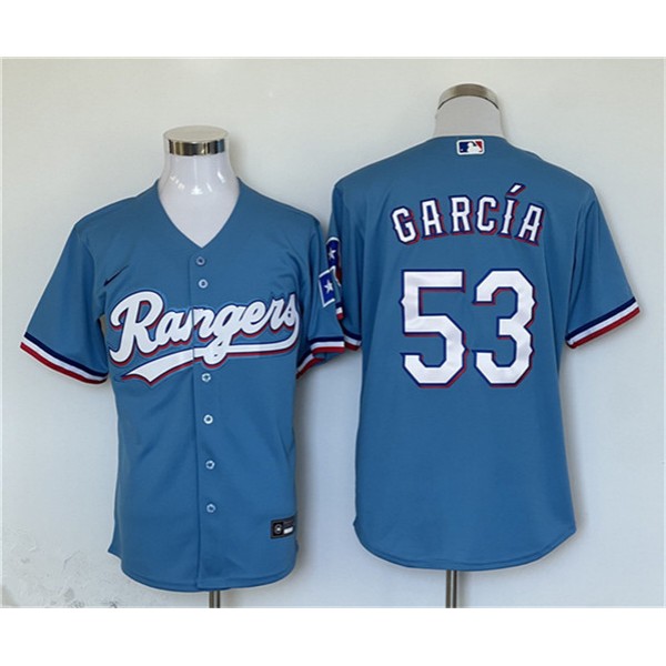 Texas Rangers #53 Adolis Garcia Blue With Patch Cool Base Stitched Jersey