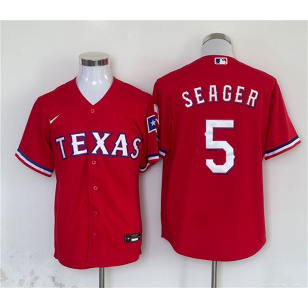 Texas Rangers #5 Corey Seager Red With Patch Cool Base Stitched Jersey