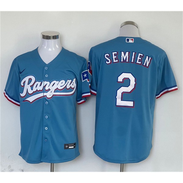Texas Rangers #2 Marcus Semien Blue With Patch Cool Base Stitched Jersey