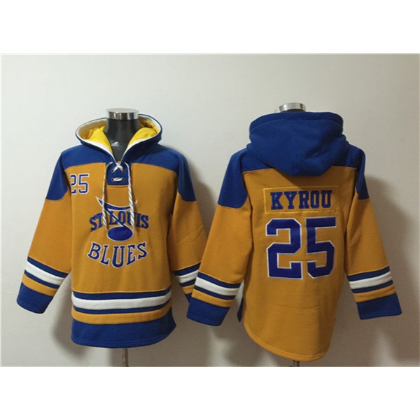 St. Louis Blues #25 Jordan Kyrou Yellow Ageless Must-Have Lace-Up Pullover Hoodie