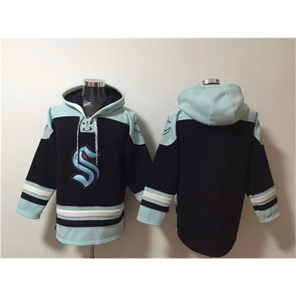 Seattle Kraken Blank Black Ageless Must-Have Lace-Up Pullover Hoodie