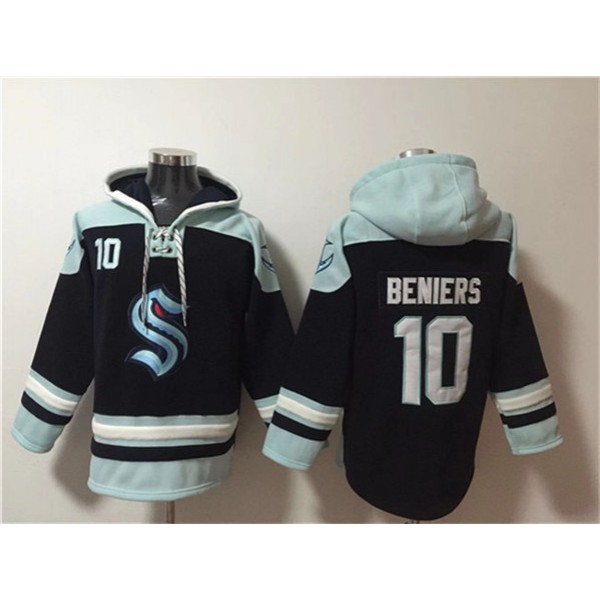 Seattle Kraken #10 Matty Beniers Black Ageless Must-Have Lace-Up Pullover Hoodie