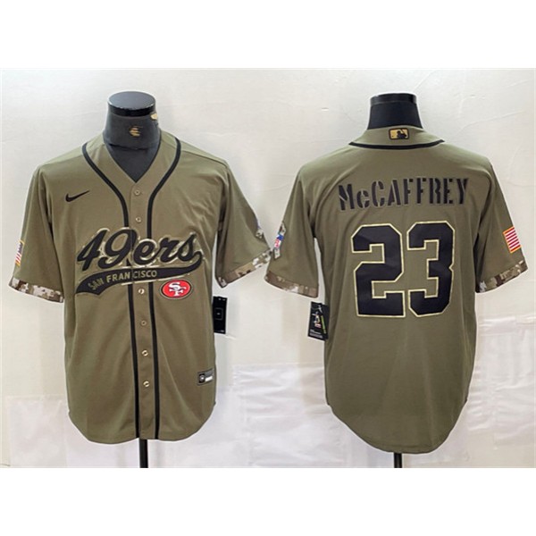 San Francisco 49ers #23 Christian McCaffrey Olive Salute To Service With Patch Cool Base Stitched Jersey
