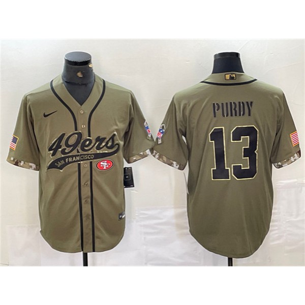 San Francisco 49ers #13 Brock Purdy Olive Salute To Service With Patch Cool Base Stitched Jersey
