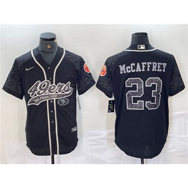 San Francisco 49ers #23 Christian McCaffrey Black Reflective With Patch Cool Base Stitched Jersey