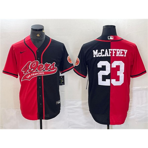 San Francisco 49ers #23 Christian McCaffrey Red Black Split With Patch Cool Base Stitched Jersey