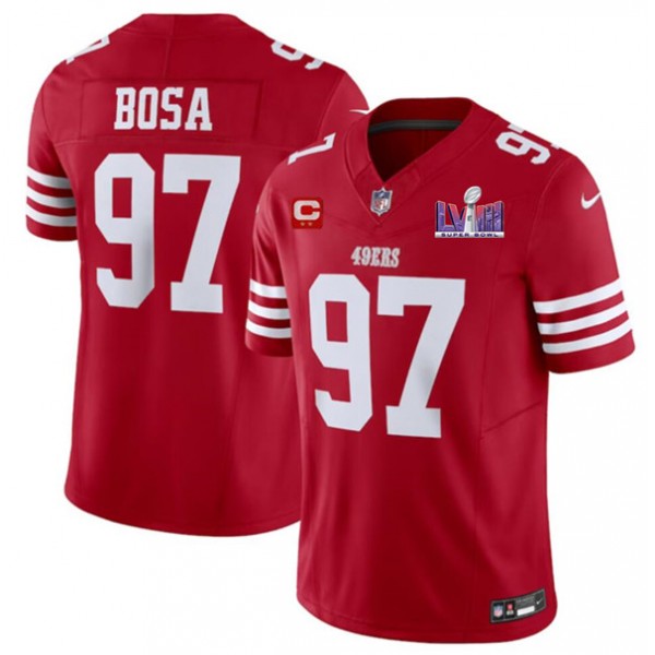 San Francisco 49ers #97 Nick Bosa Red 2024 F.U.S.E. Super Bowl LVIII Patch And 2-Star C Patch Vapor Untouchable Limited Stitched Jersey