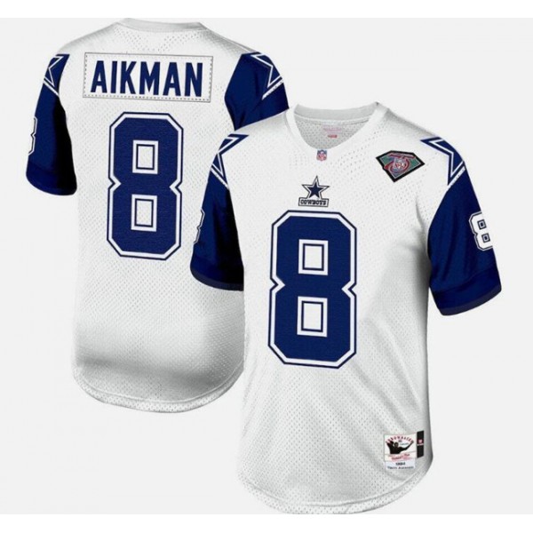 Dallas Cowboys #8 Troy Aikman White 1996 Mitchell Ness Throwback Stitched Jersey