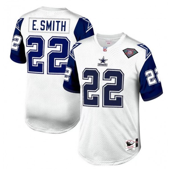 Dallas Cowboys #22 Emmitt Smith White 1996 Mitchell Ness Throwback Stitched Jersey