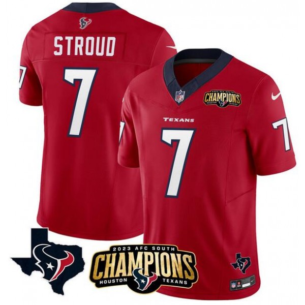 Houston Texans #7 C.J. Stroud Red 2023 F.U.S.E. AFC South Champions Patch And Team Logo Patch Vapor Untouchable Limited Stitched Jersey