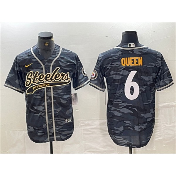 Pittsburgh Steelers #6 Patrick Queen Grey Camo With Patch Cool Base Stitched Jersey
