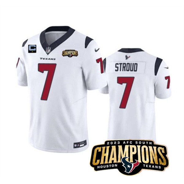 Houston Texans #7 C.J. Stroud White 2023 F.U.S.E. With 1-Star C Patch And AFC South Champions Patch Vapor Untouchable Limited Stitched Jersey