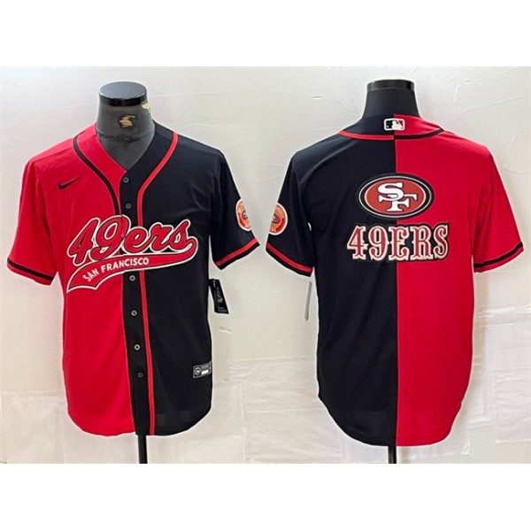San Francisco 49ers Red Black Split Team Big Logo With Patch Cool Base Stitched Jersey