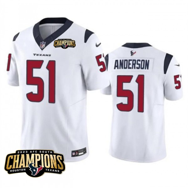 Houston Texans #51 Will Anderson Jr. White 2023 F.U.S.E. AFC South Champions Patch Vapor Untouchable Limited Stitched Jersey