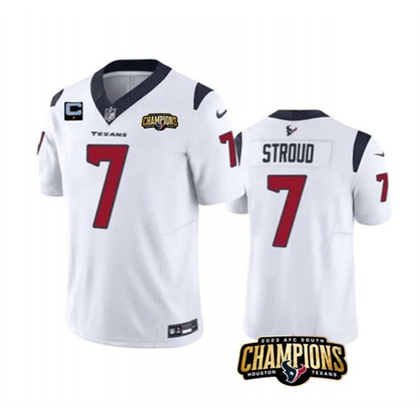 Houston Texans #7 C.J. Stroud White 2023 F.U.S.E. AFC South Champions Patch And 1-Star C Patch Vapor Untouchable Limited Stitched Jersey