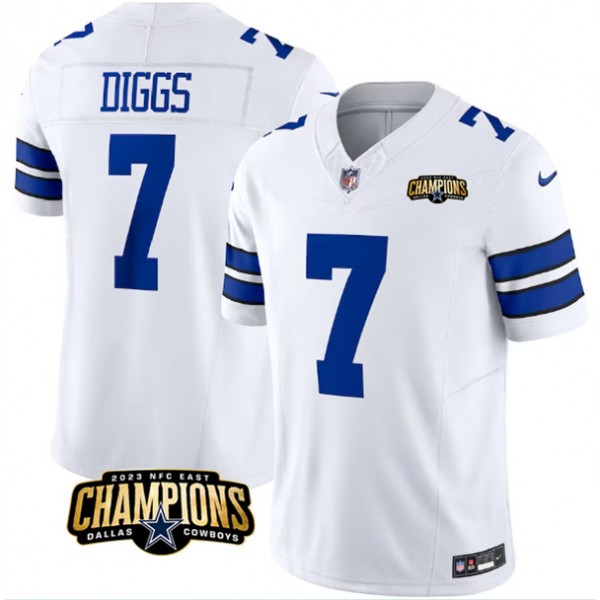 Dallas Cowboys #7 Trevon Diggs White 2023 F.U.S.E. NFC East Champions Patch Stitched Jersey